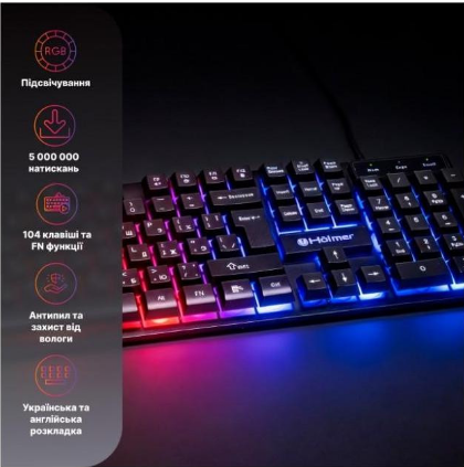 Клавіатура Holmer K-01GS RGB , USB, Black