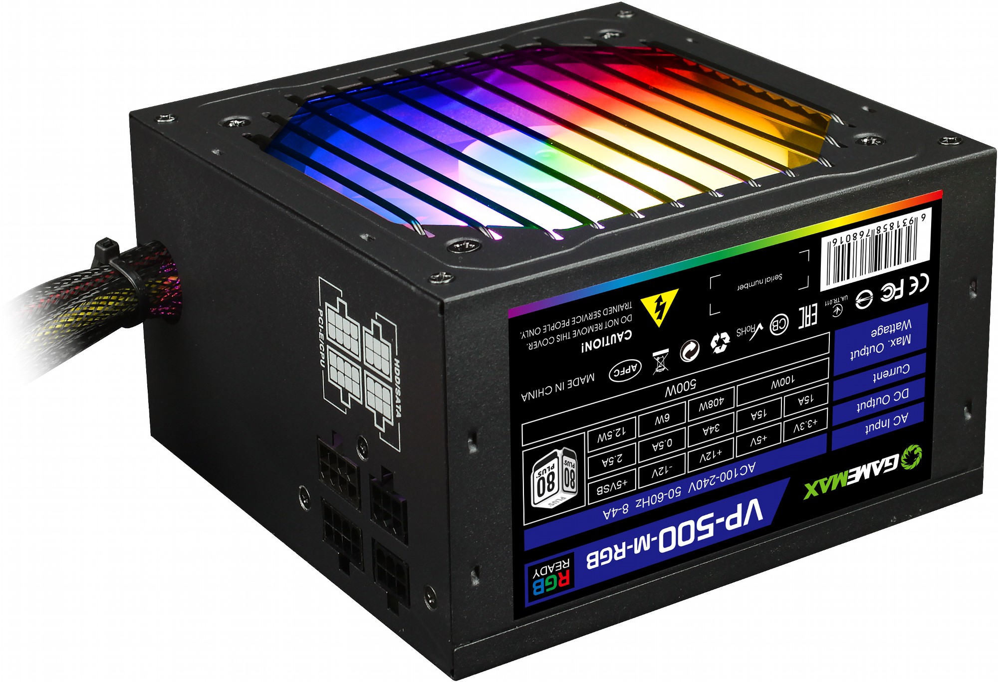Блок живлення 500W Gamemax VP-500-M-RGB (Модульный, RGB подсветка, кулер 120 мм)