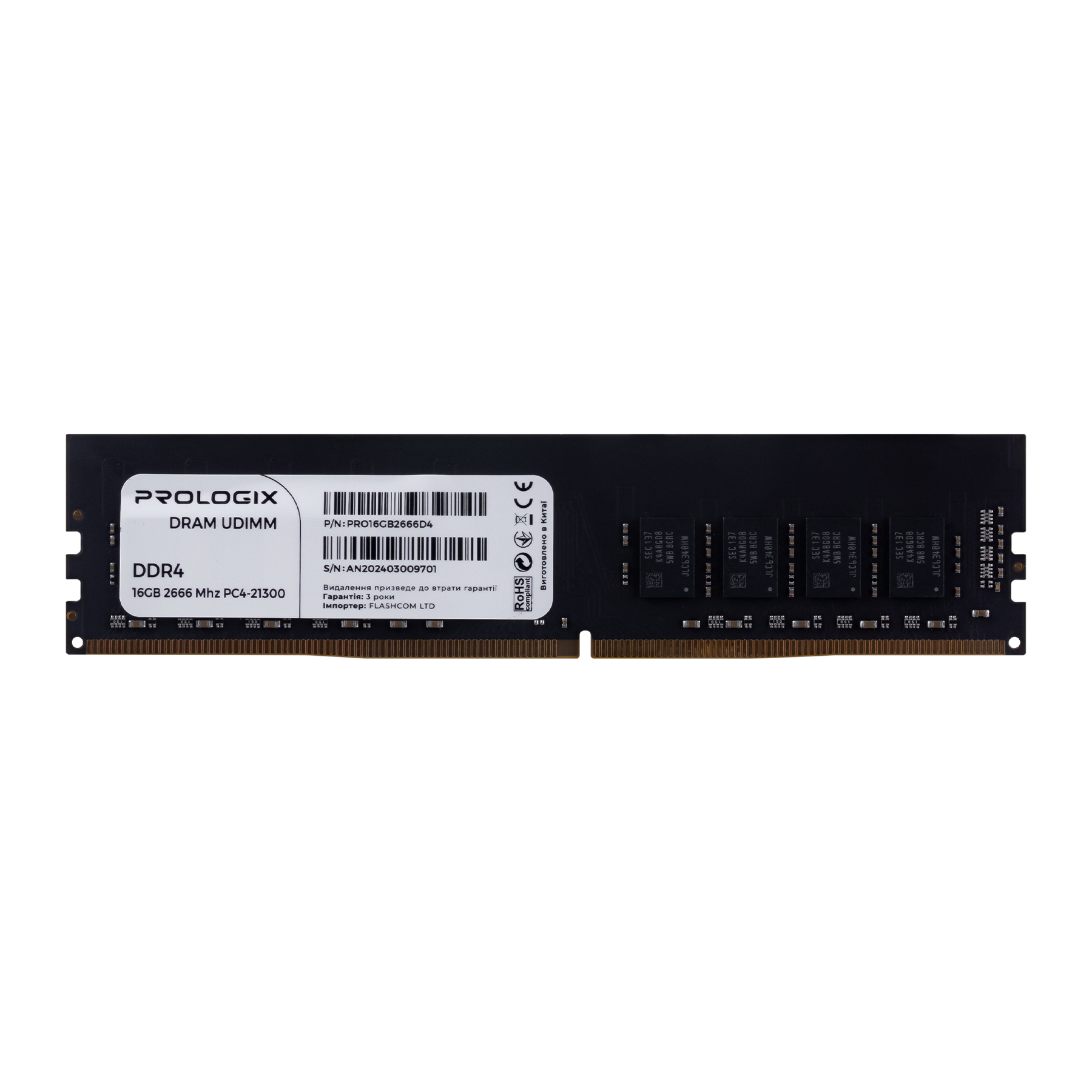 Модуль пам'яті DDR4 16GB 2666 MHz Prologix (PRO16GB2666D4)