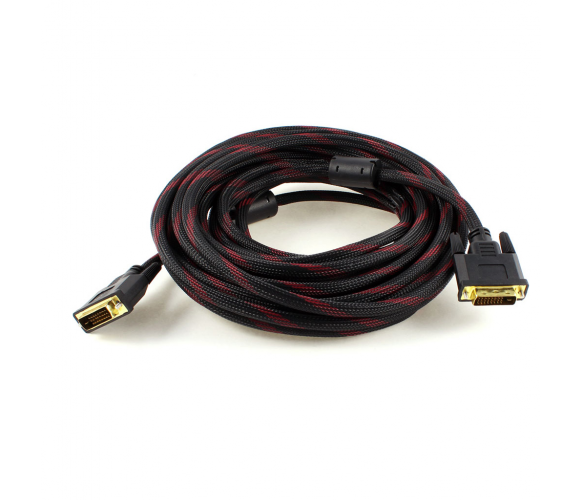 Кабель для монітора DVI - DVI, 5.0 м, Merlion, 2 феррита, Black/RED 24/24pin (YT-DVI(M)/(M)NY/RD-5.0m)