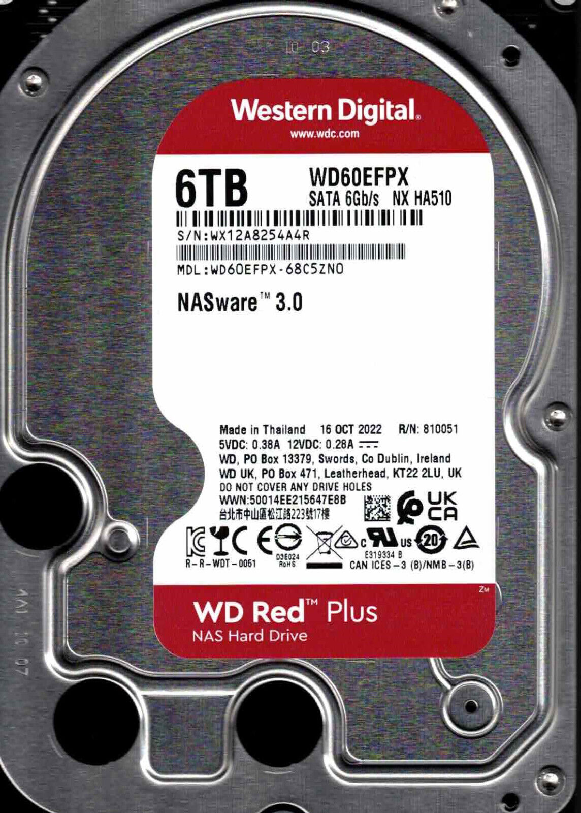 Жорсткий диск HDD 6TB 5400 WD, SATA III, 256 MB, Red (WD60EFPX) 