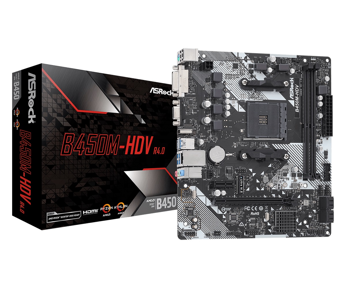 Материнська плата ASRock AB450M-HDV R4.0 (sAM4, AMD B450, PCI-Ex16)