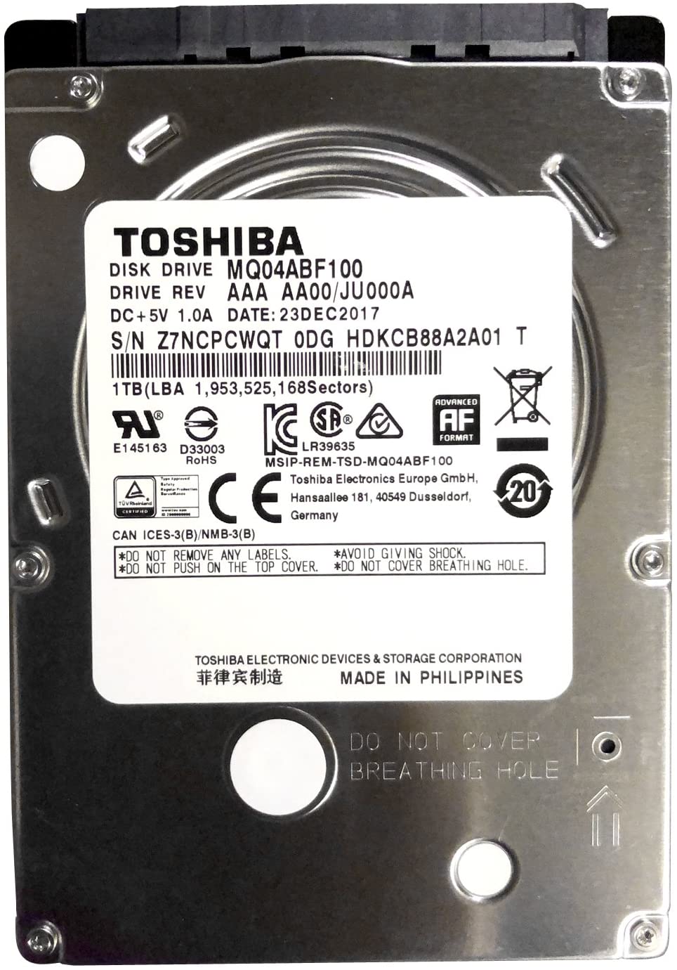 HDD Mobile 2,5'' 1Tb Toshiba, 5400, 128 MB SATA III (MQ04ABF100) (Новый, без упаковки)