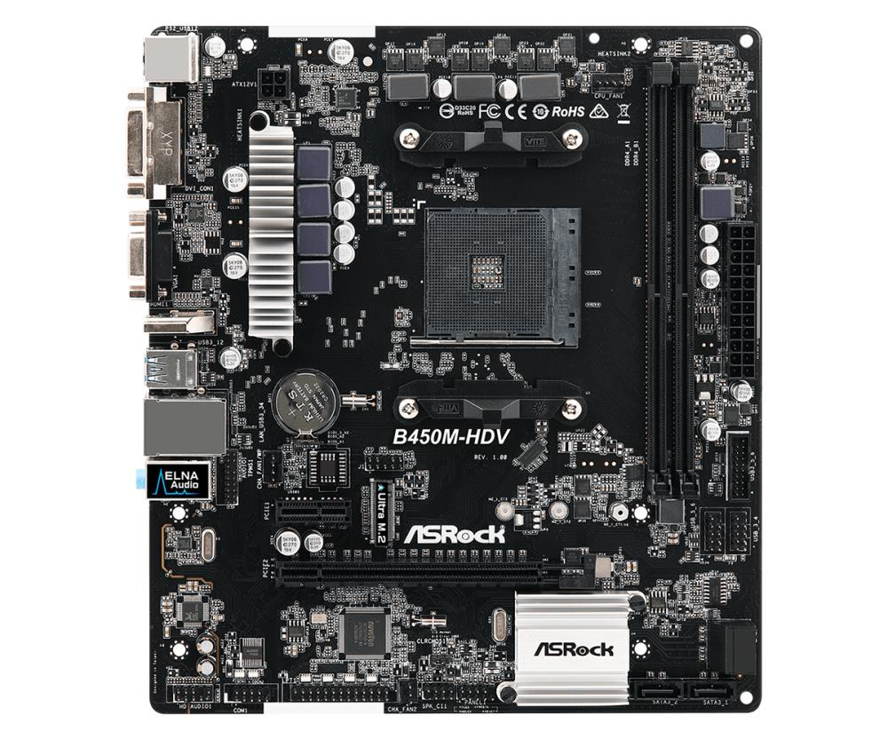 Материнська плата ASRock AB450M-HDV (sAM4, AMD B450, PCI-Ex16)