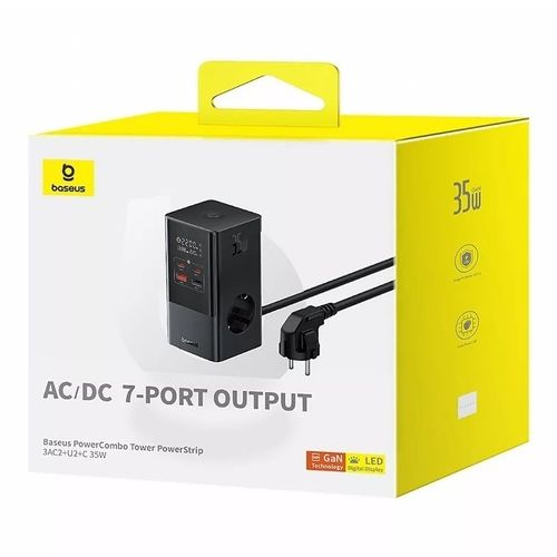 Мережевий фільтр BASEUS 1.5м PowerCombo Tower 35W, 3 розетки, 2xUSB, 2xType-C (E00023606113-00)