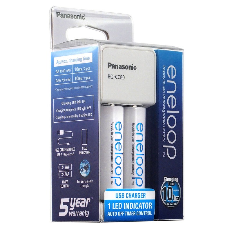 Зарядний пристрій PANASONIC BQ-CC80 + 2xAA2000mAh + USB (K-KJ80MCC20USB)