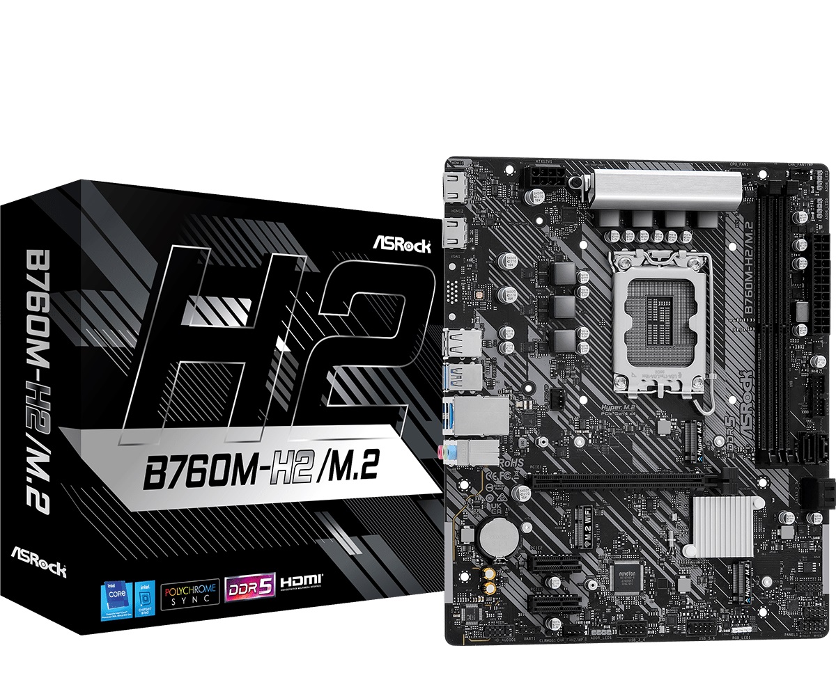 Материнская плата ASRock B760M-H2/M.2 (s1700, Intel B760, PCI-Ex16, 2xDDR5, M.2) 