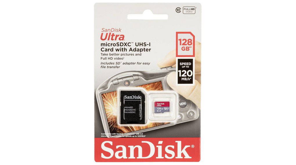 Флеш память microSDXC 128GB Sandisk ULTRA + SD UHS-I (Class 10) 120 MB/s , (SDSQUA4-128G-GN6IA)