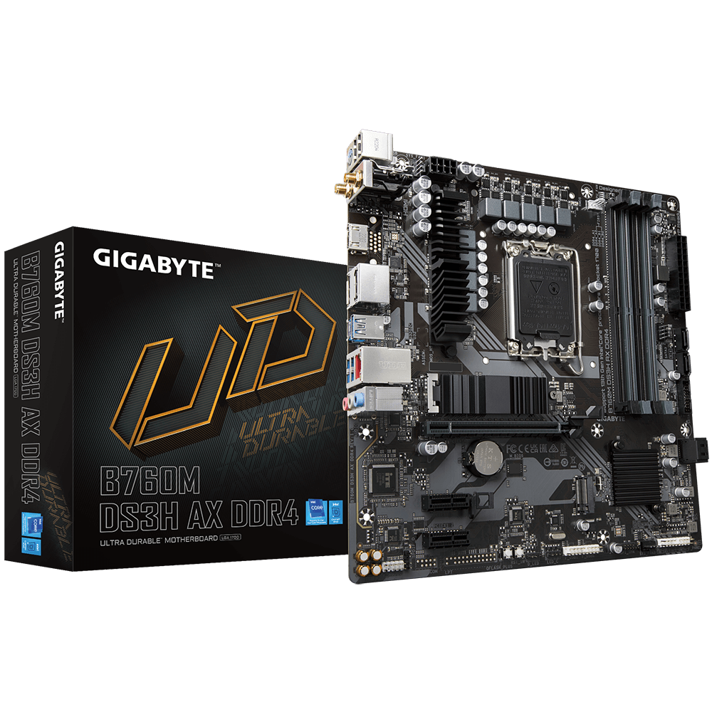 Материнська плата Gigabyte B760M DS3H AX DDR4 (s1700, Intel B760, PCI-E 4.0x16, 4x DDR4, 2x M.2, Wi-Fi)