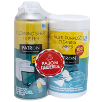 Набір для чистки PATRON 2 в 1, сиснене повітря 400ml F3-020 + серветки 100шт F3-028 (CS-PN-BUNDL-2)