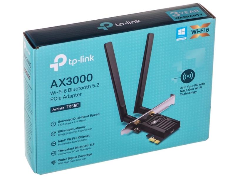 Обладнання Wi-Fi Adapter TP-LINK Archer TX55E, AX3000, Wi-Fi 6, 802.11ax, Bluetooth 5.2, PCI-E