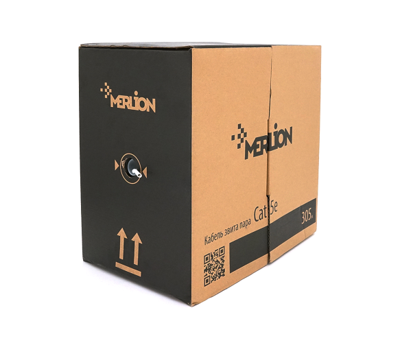 Кабель FTP CAT 5E 305m. (бухта), 4*2*0.51, ССА, для внутрішніх робіт , AWG, сірий Merlion (KVPFMLCCA4051305W)