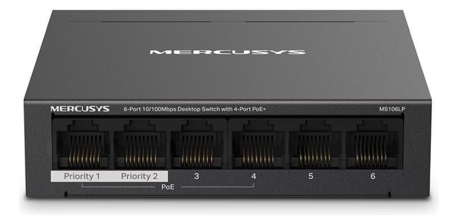 Комутатор Switch 6 Port Mercusys MS106LP (10/100, 2+4 (PoE+))
