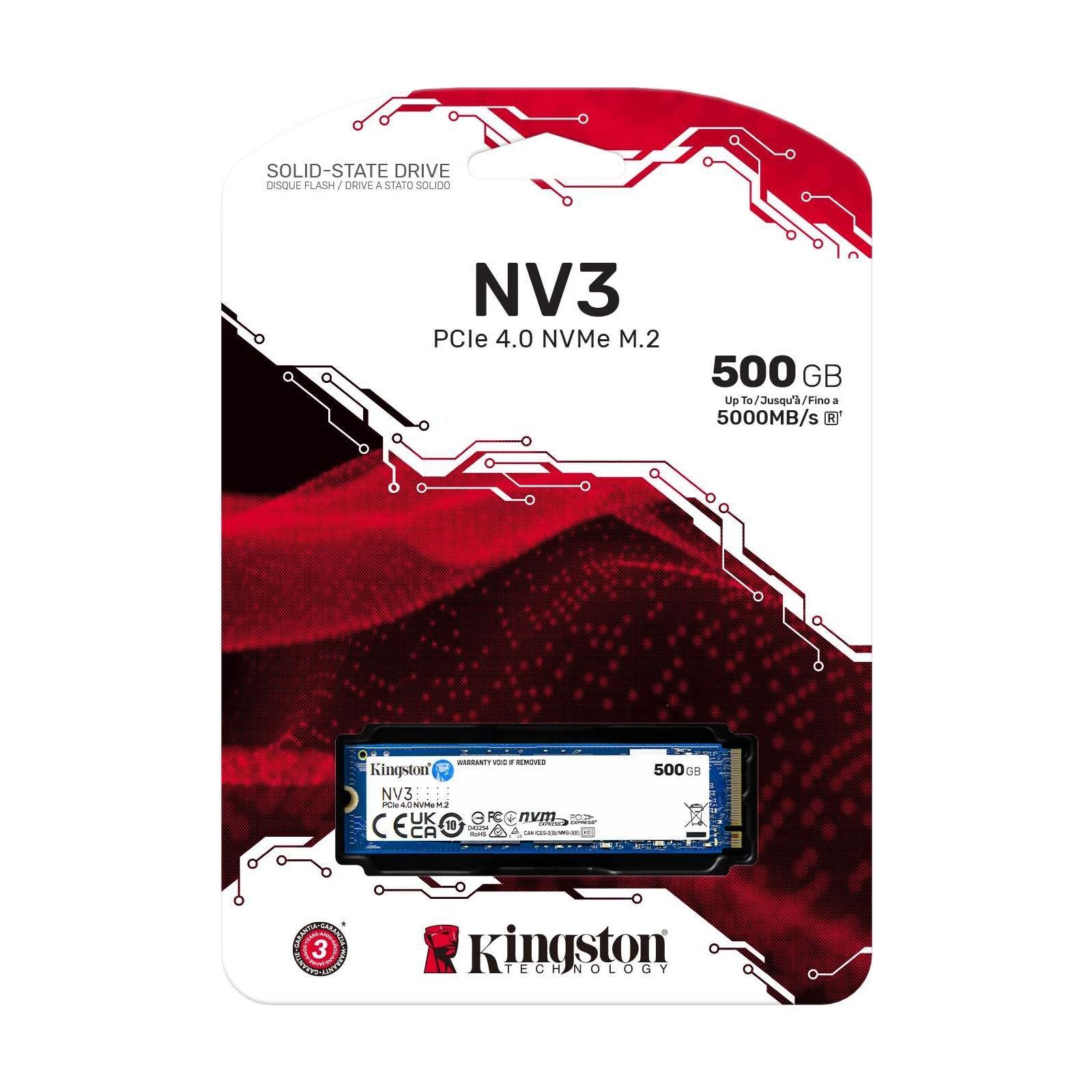 Накопичувач M.2 SSD 500GB Kngston NV3, NVMe PCIe 4.0 x4 (SNV3S/500G)