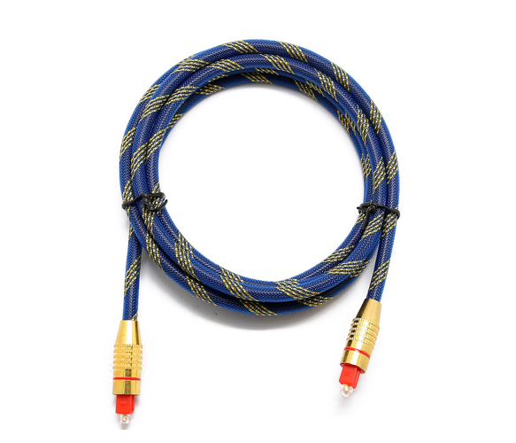 Кабель аудіо оптичний 5.0 м Voltronic, в нейлоновому обплетенні, OD6.0 (мм), 250 Мегабіт/с, Blue/Gold