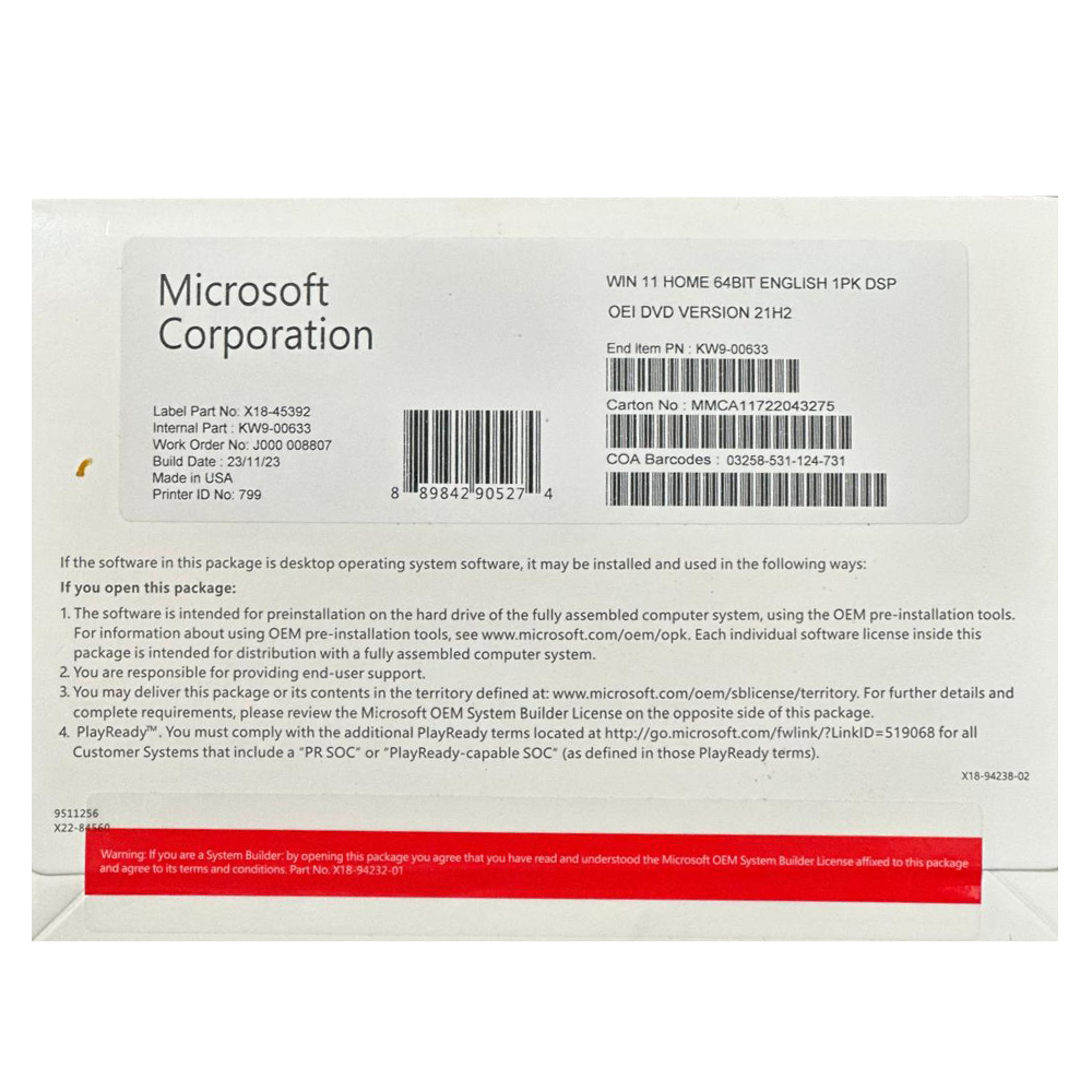 Microsoft Windows 11 Home 64 bit Box